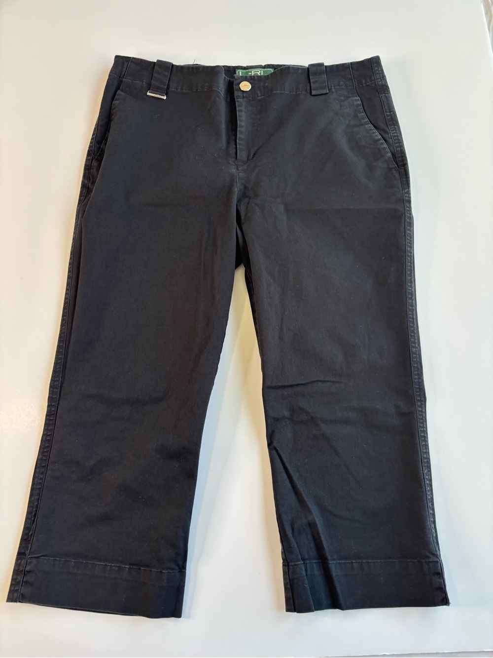 Lauren Ralph Lauren Cropped Straight Pants Women Size 10 Black Cotton